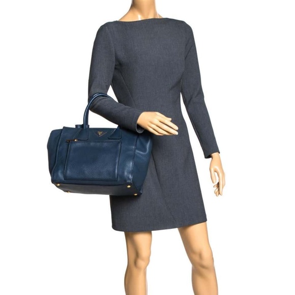 Authentic PRADA Vitello Daino Shopping Tote & Front Pocket Nero Black - Picture 14 of 15